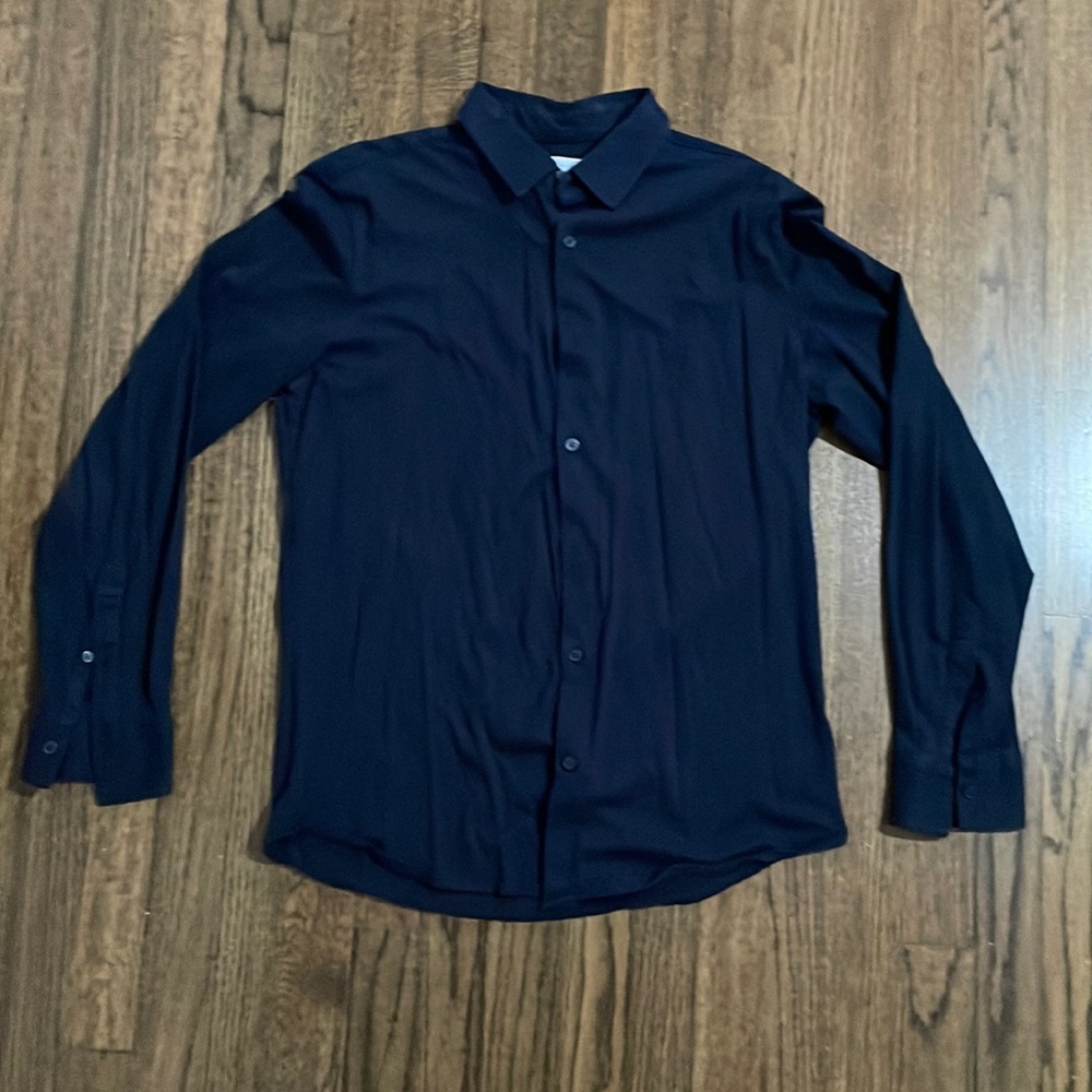 Calvin Klein Slim Fit Navy Blue Long Sleeve Dress Shirt